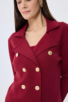 Peraluna-Styleboom X Katherine Blazer Çelik Örgü Klasik Kesim Düğmeli Blazer Kadın Triko Ceket Bordo-Ceket-4-Milagron.com