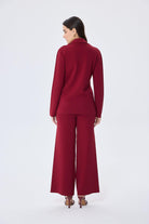 Peraluna-Styleboom X Katherine Blazer Çelik Örgü Klasik Kesim Düğmeli Blazer Kadın Triko Ceket Bordo-Ceket-8-Milagron.com