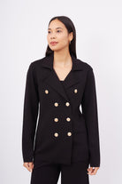 Peraluna-Styleboom X Katherine Blazer Çelik Örgü Klasik Kesim Düğmeli Blazer Kadın Triko Ceket Siyah-Blazer Ceket-2-Milagron.com