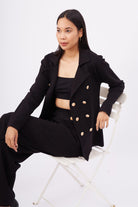 Peraluna-Styleboom X Katherine Blazer Çelik Örgü Klasik Kesim Düğmeli Blazer Kadın Triko Ceket Siyah-Blazer Ceket-4-Milagron.com