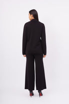 Peraluna-Styleboom X Katherine Blazer Çelik Örgü Klasik Kesim Düğmeli Blazer Kadın Triko Ceket Siyah-Blazer Ceket-6-Milagron.com