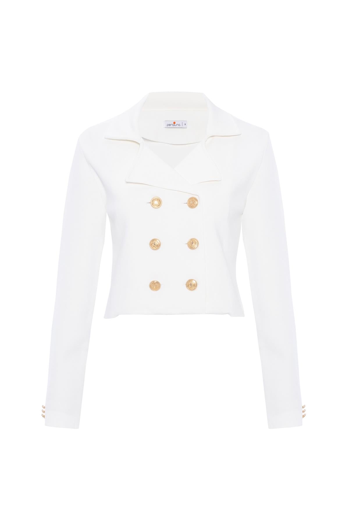 Styleboom X Peraluna Kathy Blazer Çelik Örgü Crop Kruvaze Blazer Kadın Triko Ceket - Ekru