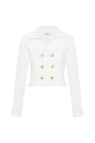 Styleboom X Peraluna Kathy Blazer Çelik Örgü Crop Kruvaze Blazer Kadın Triko Ceket - Ekru