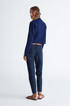 Styleboom X Peraluna Kathy Blazer Çelik Örgü Crop Kruvaze Blazer Kadın Triko Ceket - Lacivert