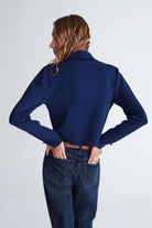 Styleboom X Peraluna Kathy Blazer Çelik Örgü Crop Kruvaze Blazer Kadın Triko Ceket - Lacivert