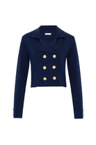 Styleboom X Peraluna Kathy Blazer Çelik Örgü Crop Kruvaze Blazer Kadın Triko Ceket - Lacivert