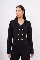 Peraluna-Styleboom X Kathy Blazer Çelik Örgü Crop Kruvaze Blazer Kadın Triko Ceket Siyah-Blazer Ceket-1-Milagron.com