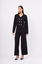 Peraluna-Styleboom X Kathy Blazer Çelik Örgü Crop Kruvaze Blazer Kadın Triko Ceket Siyah-Blazer Ceket-2-Milagron.com