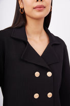 Peraluna-Styleboom X Kathy Blazer Çelik Örgü Crop Kruvaze Blazer Kadın Triko Ceket Siyah-Blazer Ceket-4-Milagron.com