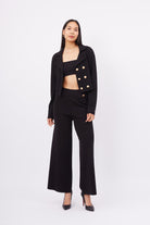 Peraluna-Styleboom X Kathy Blazer Çelik Örgü Crop Kruvaze Blazer Kadın Triko Ceket Siyah-Blazer Ceket-7-Milagron.com