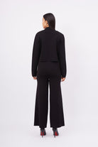 Peraluna-Styleboom X Kathy Blazer Çelik Örgü Crop Kruvaze Blazer Kadın Triko Ceket Siyah-Blazer Ceket-8-Milagron.com