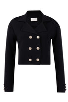 Peraluna-Styleboom X Kathy Blazer Çelik Örgü Crop Kruvaze Blazer Kadın Triko Ceket Siyah-Blazer Ceket-9-Milagron.com