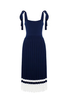 Styleboom X Peraluna Kelly Dress Askılı Bağlama Detaylı Rahat Kesim Midi Boy Yazlık Kadın Triko Elbise - Lacivert