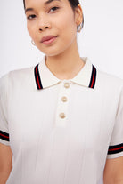 Styleboom X Peraluna Liza Blouse Polo Yaka Kadın Triko Bluz - Ekru