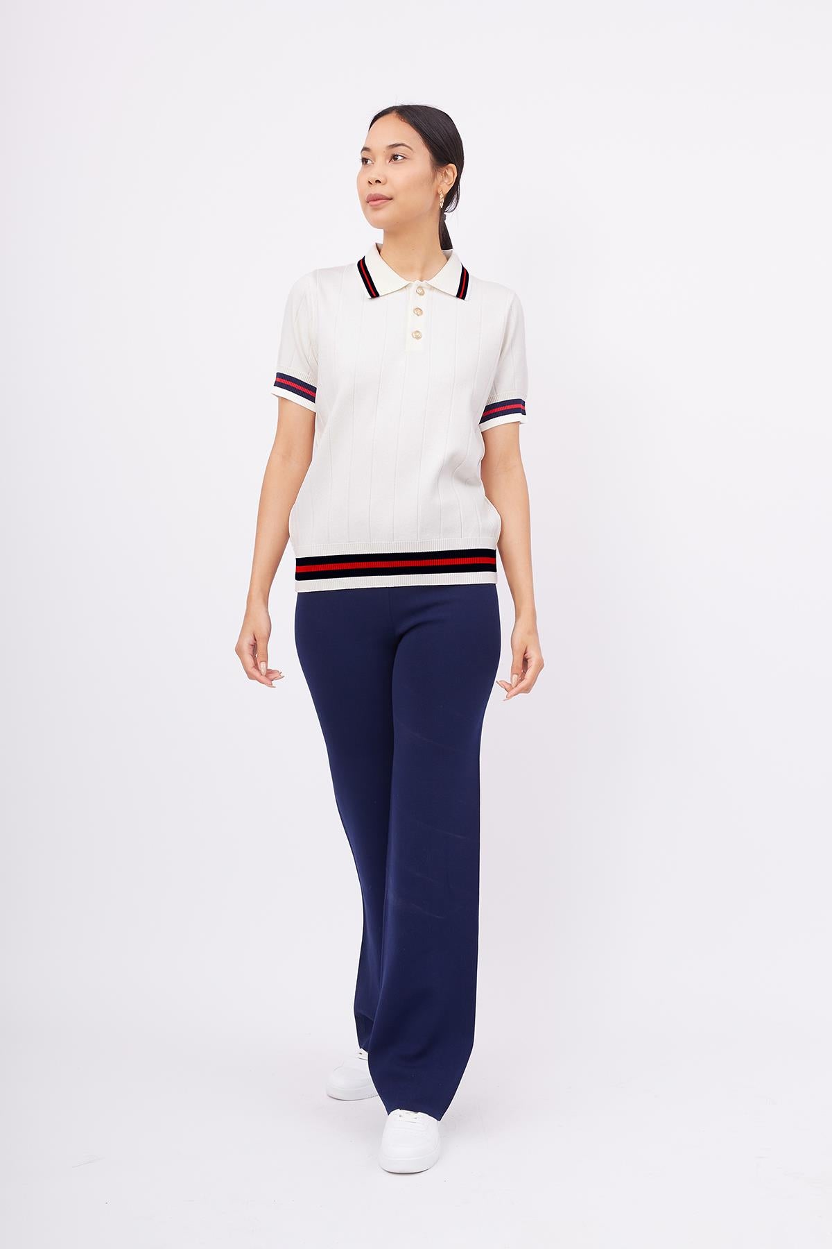 Styleboom X Peraluna Liza Blouse Polo Yaka Kadın Triko Bluz - Ekru