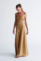 Styleboom X Peraluna Marilyn Skirt Simli Maxi Boy Beli Bağcıklı Kadın Triko Etek - Altın