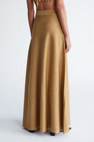 Styleboom X Peraluna Marilyn Skirt Simli Maxi Boy Beli Bağcıklı Kadın Triko Etek - Altın