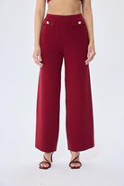 Peraluna-Styleboom X Marlene Trouser Düğme Detaylı Rahat Kesim Kadın Triko Pantolon Bordo-Pantolon-4-Milagron.com