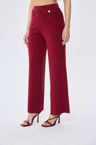 Peraluna-Styleboom X Marlene Trouser Düğme Detaylı Rahat Kesim Kadın Triko Pantolon Bordo-Pantolon-5-Milagron.com