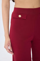 Peraluna-Styleboom X Marlene Trouser Düğme Detaylı Rahat Kesim Kadın Triko Pantolon Bordo-Pantolon-6-Milagron.com