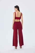 Peraluna-Styleboom X Marlene Trouser Düğme Detaylı Rahat Kesim Kadın Triko Pantolon Bordo-Pantolon-7-Milagron.com