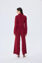 Peraluna-Styleboom X Marlene Trouser Düğme Detaylı Rahat Kesim Kadın Triko Pantolon Bordo-Pantolon-8-Milagron.com