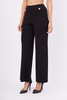 Peraluna-Styleboom X Marlene Trouser Düğme Detaylı Rahat Kesim Kadın Triko Pantolon Siyah-Pantolon-2-Milagron.com