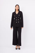 Peraluna-Styleboom X Marlene Trouser Düğme Detaylı Rahat Kesim Kadın Triko Pantolon Siyah-Pantolon-5-Milagron.com