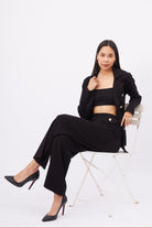 Peraluna-Styleboom X Marlene Trouser Düğme Detaylı Rahat Kesim Kadın Triko Pantolon Siyah-Pantolon-6-Milagron.com