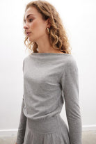 Peraluna-Styleboom X Mayfair Dress Yaka Büzgü Detaylı Tek Omuz Açık Kadın Triko Elbise-Elbise-14-Milagron.com