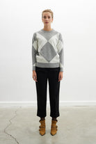 Styleboom X Peraluna Oxford Pullover Bisiklet Yaka Baklava Desen Kadın Triko Kazak - Gri Melanj