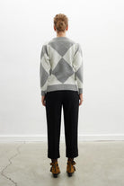 Styleboom X Peraluna Oxford Pullover Bisiklet Yaka Baklava Desen Kadın Triko Kazak - Gri Melanj