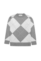 Styleboom X Peraluna Oxford Pullover Bisiklet Yaka Baklava Desen Kadın Triko Kazak - Gri Melanj