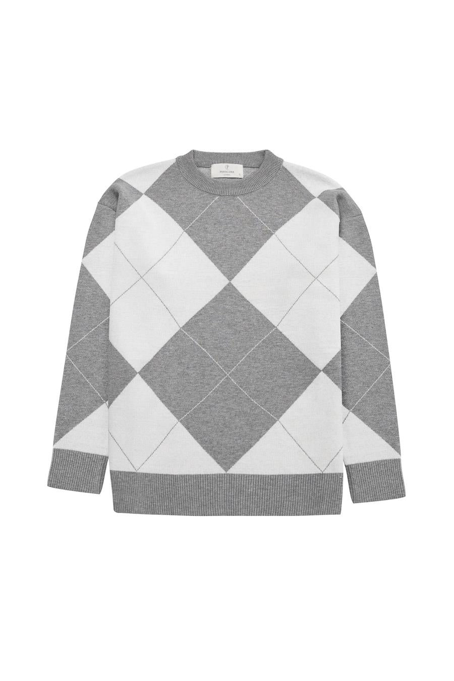 Styleboom X Peraluna Oxford Pullover Bisiklet Yaka Baklava Desen Kadın Triko Kazak - Gri Melanj