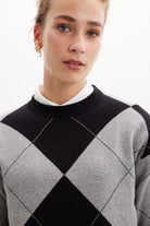 Styleboom X Peraluna Oxford Pullover Bisiklet Yaka Baklava Desen Kadın Triko Kazak - Siyah