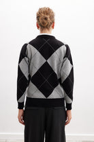 Styleboom X Peraluna Oxford Pullover Bisiklet Yaka Baklava Desen Kadın Triko Kazak - Siyah