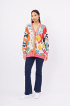 Peraluna-Sunlight Cardigan Çok Renkli Çiçek Jakar Desenli Bol Kesim Kadın Triko Hırka-Kazak & Triko-1-Milagron.com
