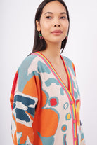Peraluna-Sunlight Cardigan Çok Renkli Çiçek Jakar Desenli Bol Kesim Kadın Triko Hırka-Kazak & Triko-4-Milagron.com