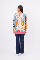 Peraluna-Sunlight Cardigan Çok Renkli Çiçek Jakar Desenli Bol Kesim Kadın Triko Hırka-Kazak & Triko-6-Milagron.com