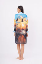 Peraluna-Sweet Memories Long Shirt Dress Manzara Baskılı 120 Cm Saten Uzun Gömlek Elbise-Elbise-7-Milagron.com