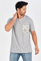 Peraluna Tek Cepli Düz Kesim Uzun Erkek T-Shirt - Açık Gri Melanj