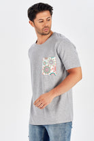 Peraluna Tek Cepli Düz Kesim Uzun Erkek T-Shirt - Açık Gri Melanj