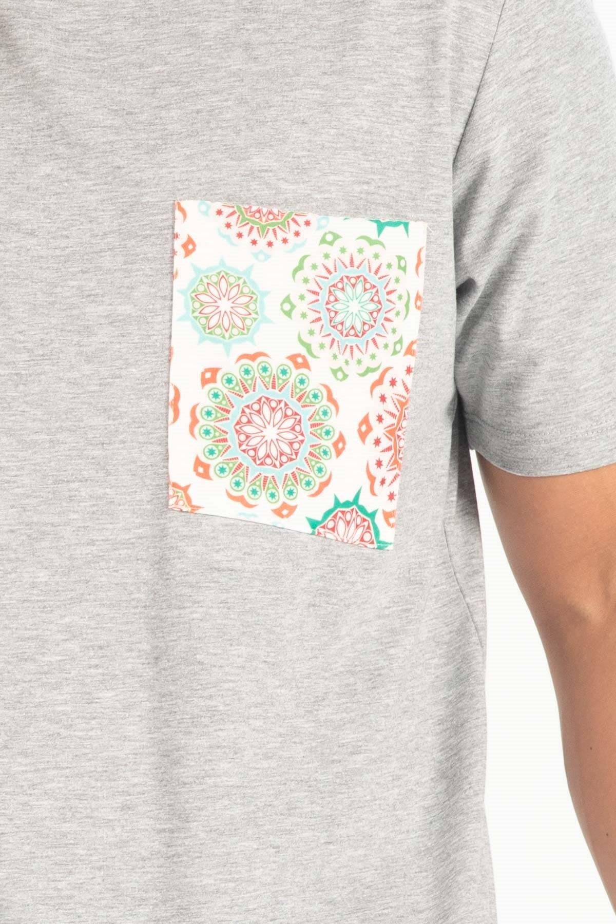 Peraluna Tek Cepli Düz Kesim Uzun Erkek T-Shirt - Açık Gri Melanj