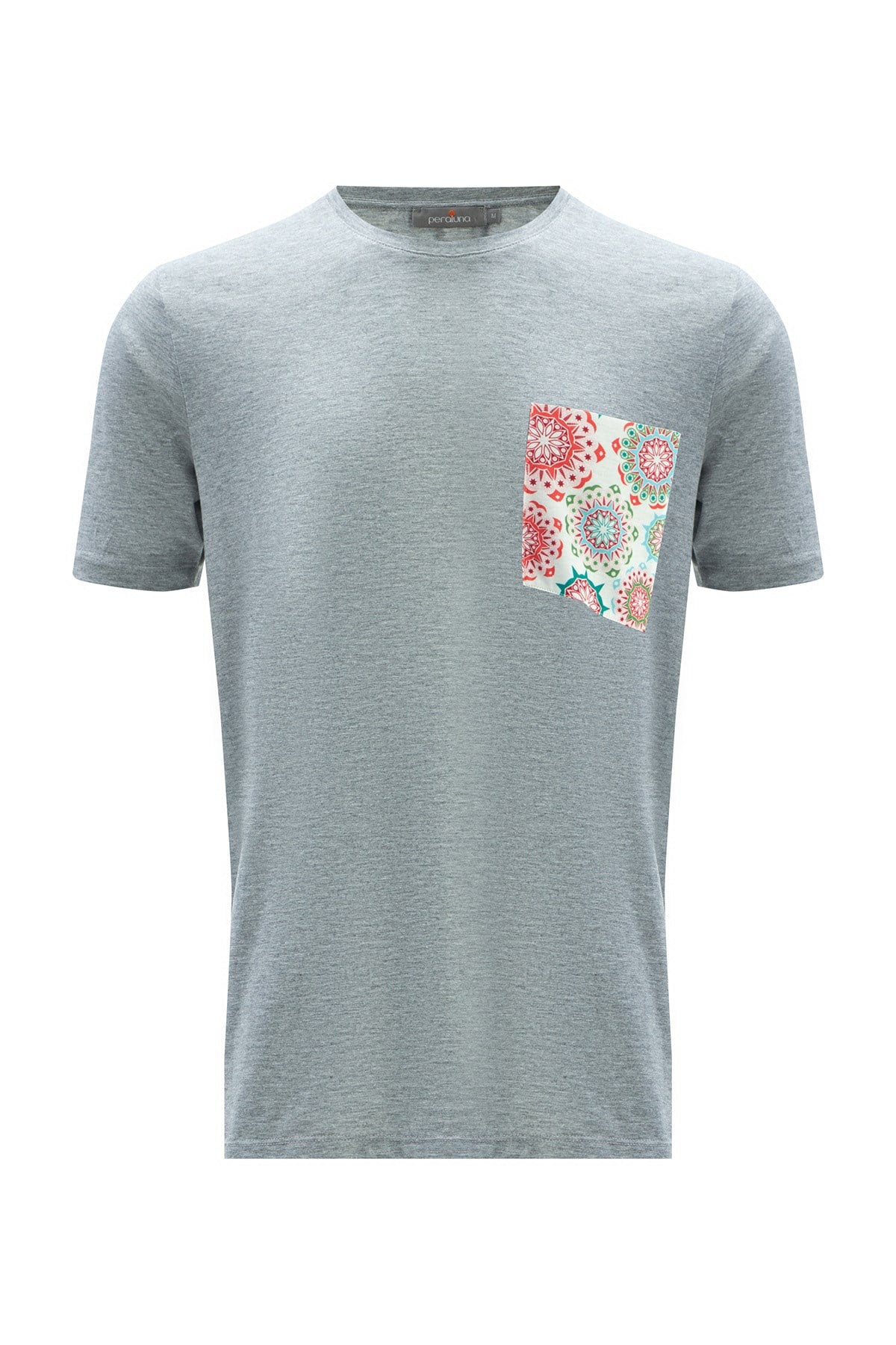 Peraluna Tek Cepli Düz Kesim Uzun Erkek T-Shirt - Açık Gri Melanj