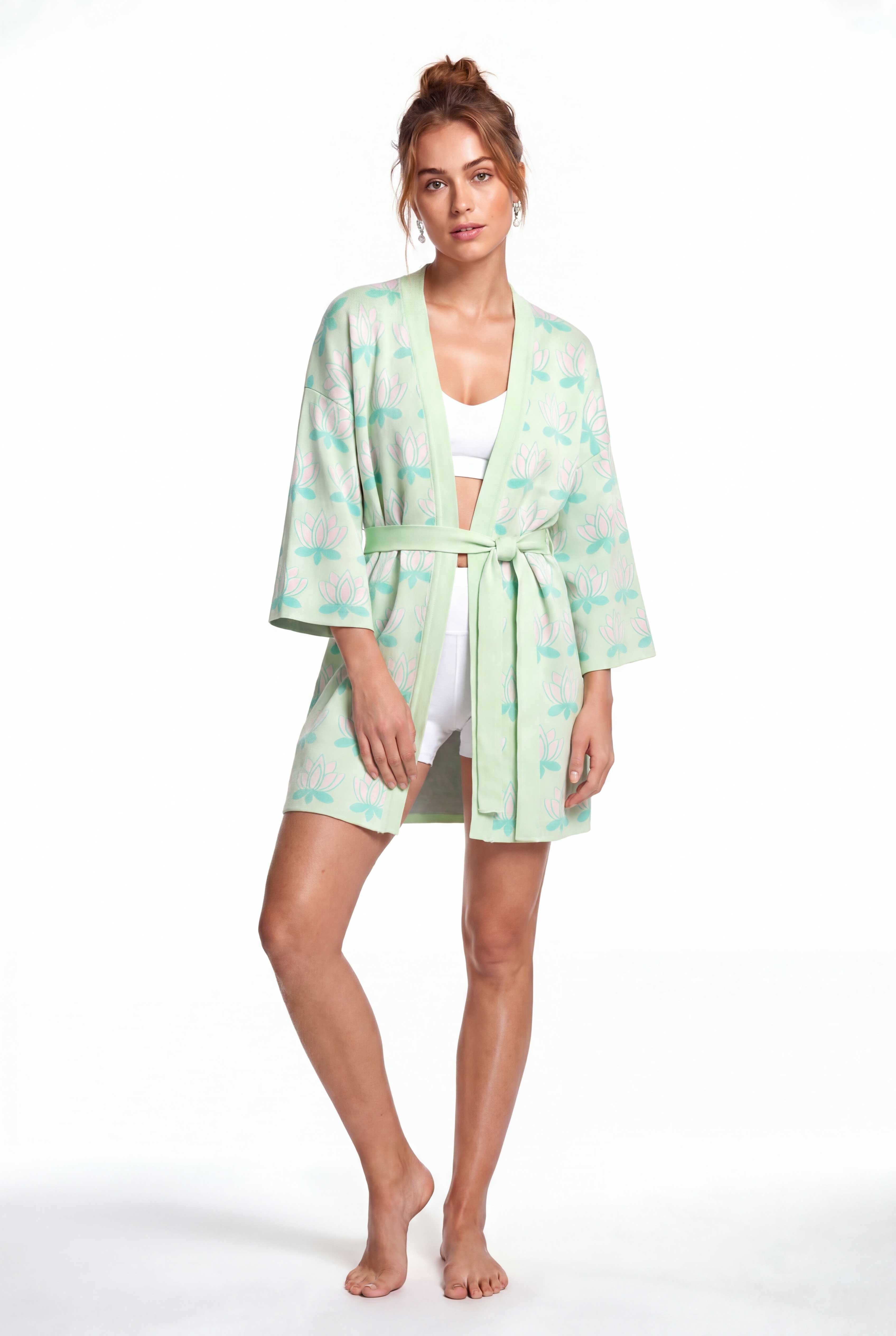 Peraluna Urban Lotus Kimono, İNce Yazlık Kadın Kimono - Mint Multi