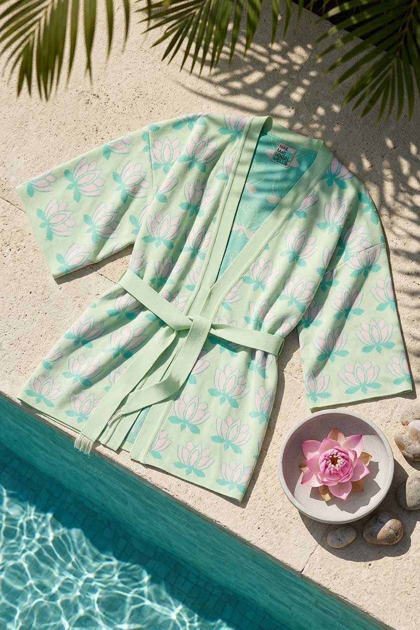 Peraluna Urban Lotus Kimono, İNce Yazlık Kadın Kimono - Mint Multi
