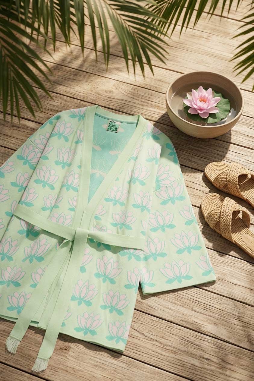 Peraluna Urban Lotus Kimono, İNce Yazlık Kadın Kimono - Mint Multi