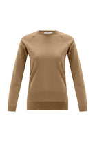 Peraluna Vanessa Pullover Merino Yünlü Yanları Yırtmaçlı Ince Kadın Triko Kazak - Camel Melanj
