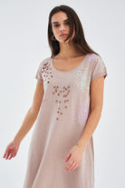 Peraluna-Yazlık Boncuk İşlemeli İnce Elbise Bej-Elbise-2-Milagron.com