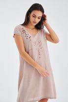 Peraluna-Yazlık Boncuk İşlemeli İnce Elbise Bej-Elbise-4-Milagron.com